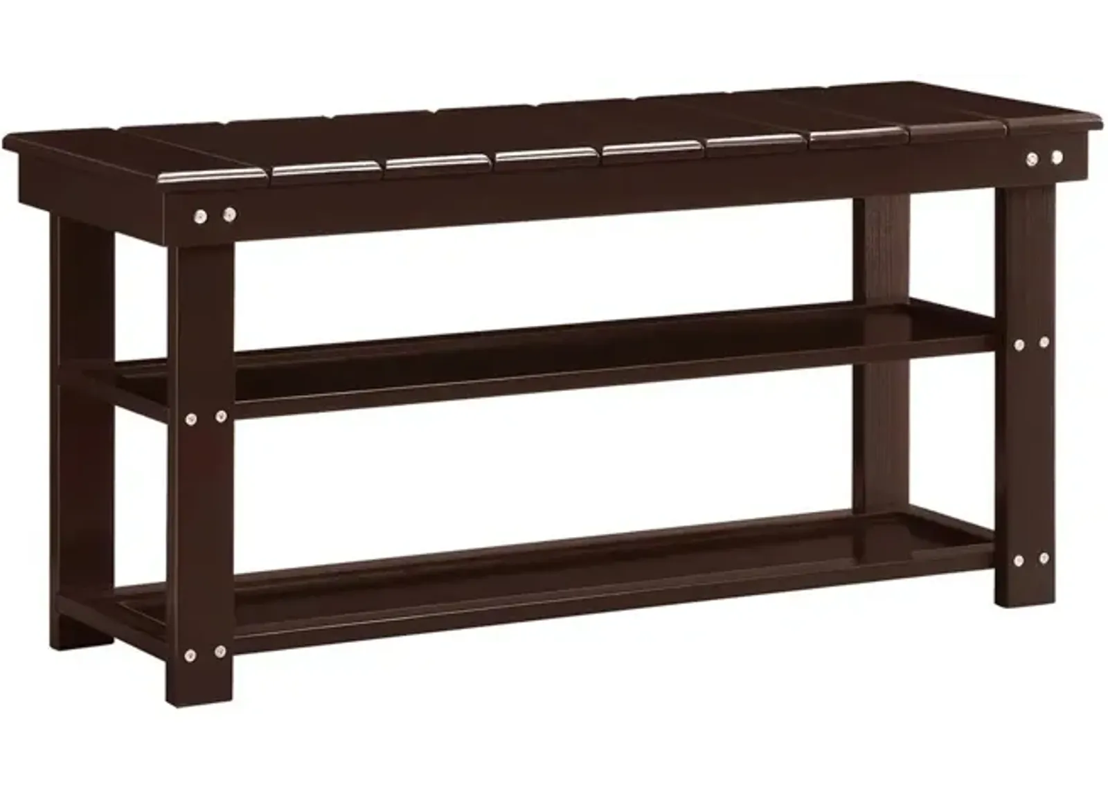 QuikFurn Espresso Brown Wood 2-Shelf Shoe Rack Storage Bench For Entryway or Closet