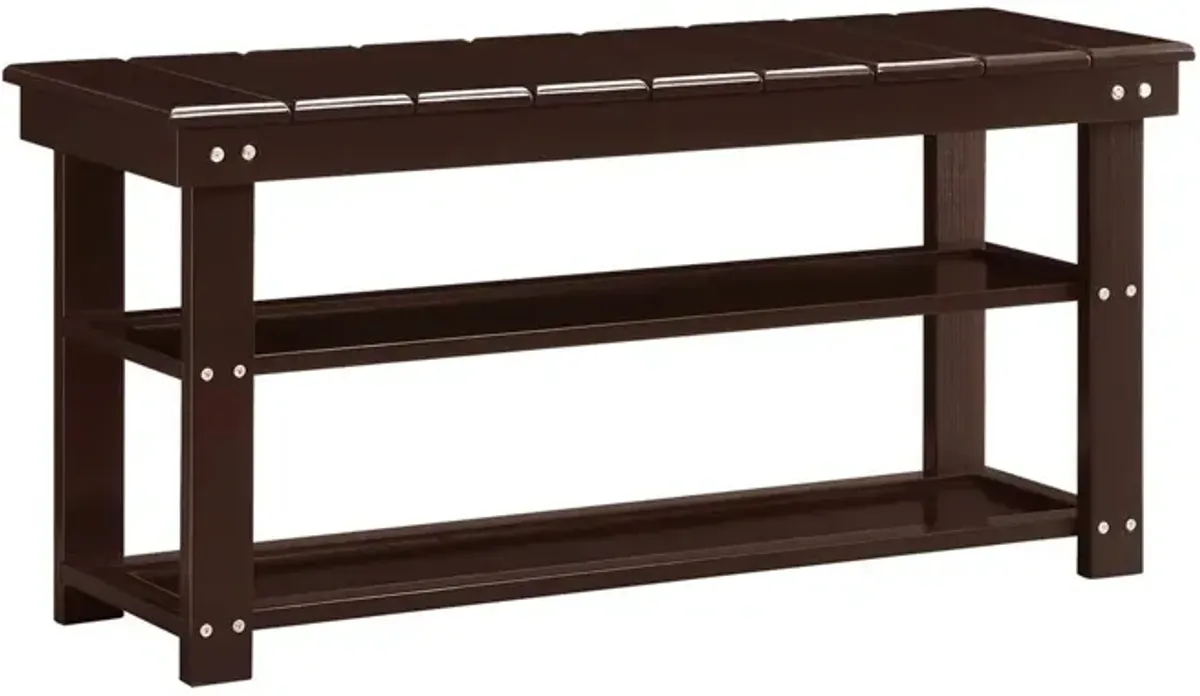 QuikFurn Espresso Brown Wood 2-Shelf Shoe Rack Storage Bench For Entryway or Closet