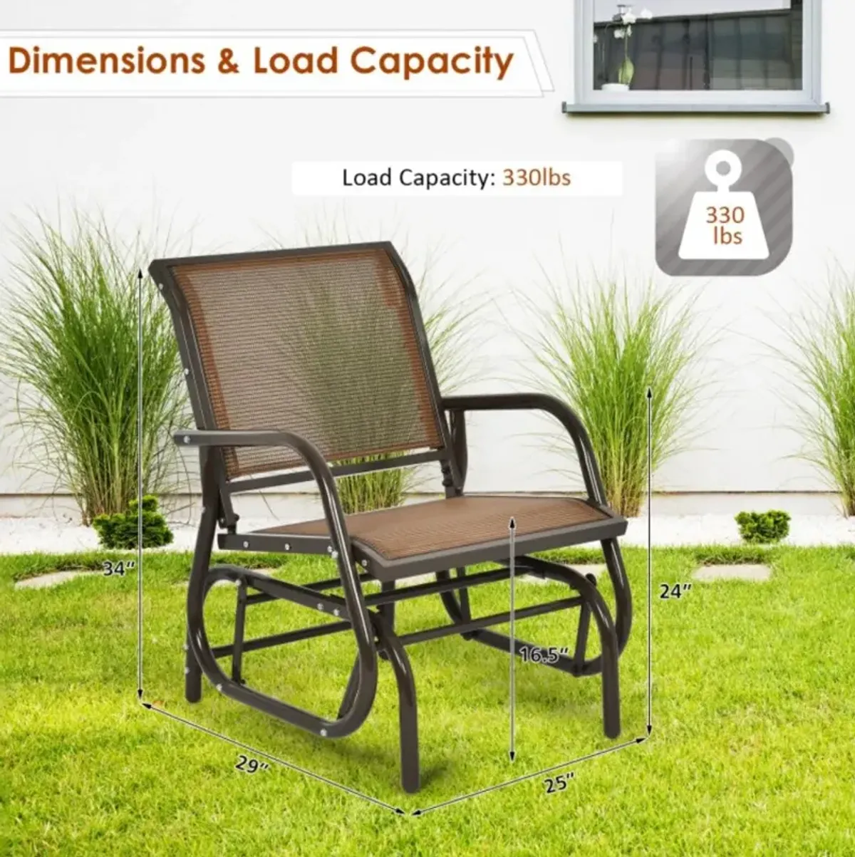 Hivvago Outdoor Single Swing Glider Rocking Chair with Armrest