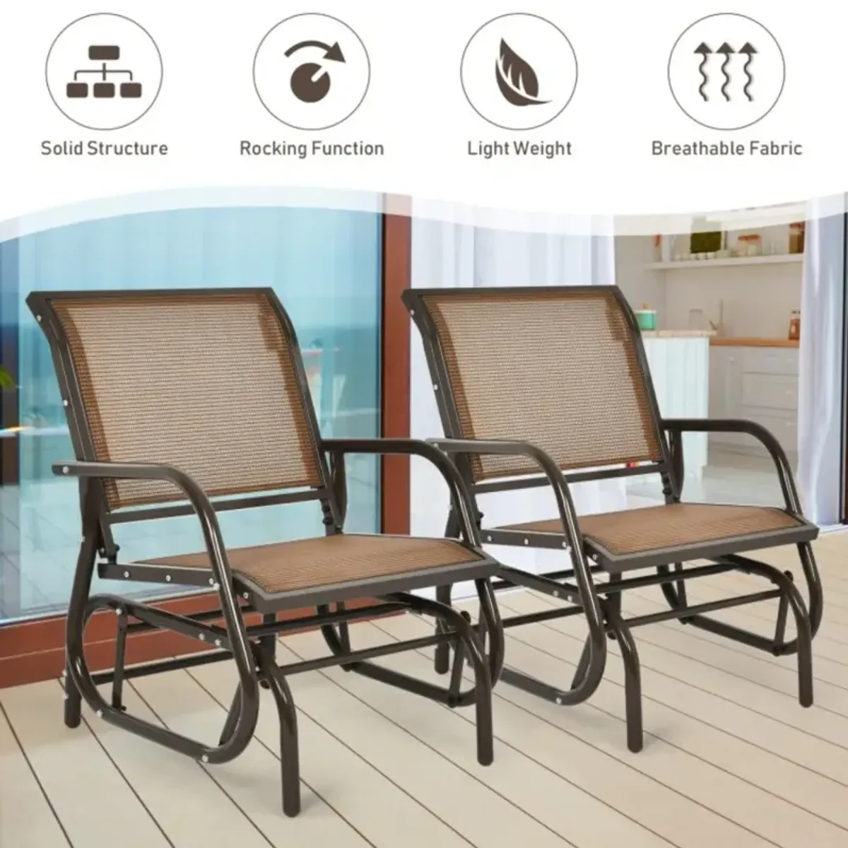 Hivvago Outdoor Single Swing Glider Rocking Chair with Armrest