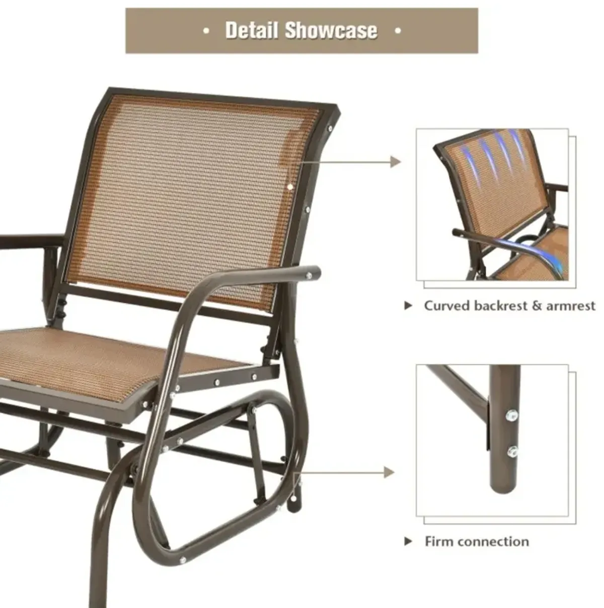 Hivvago Outdoor Single Swing Glider Rocking Chair with Armrest