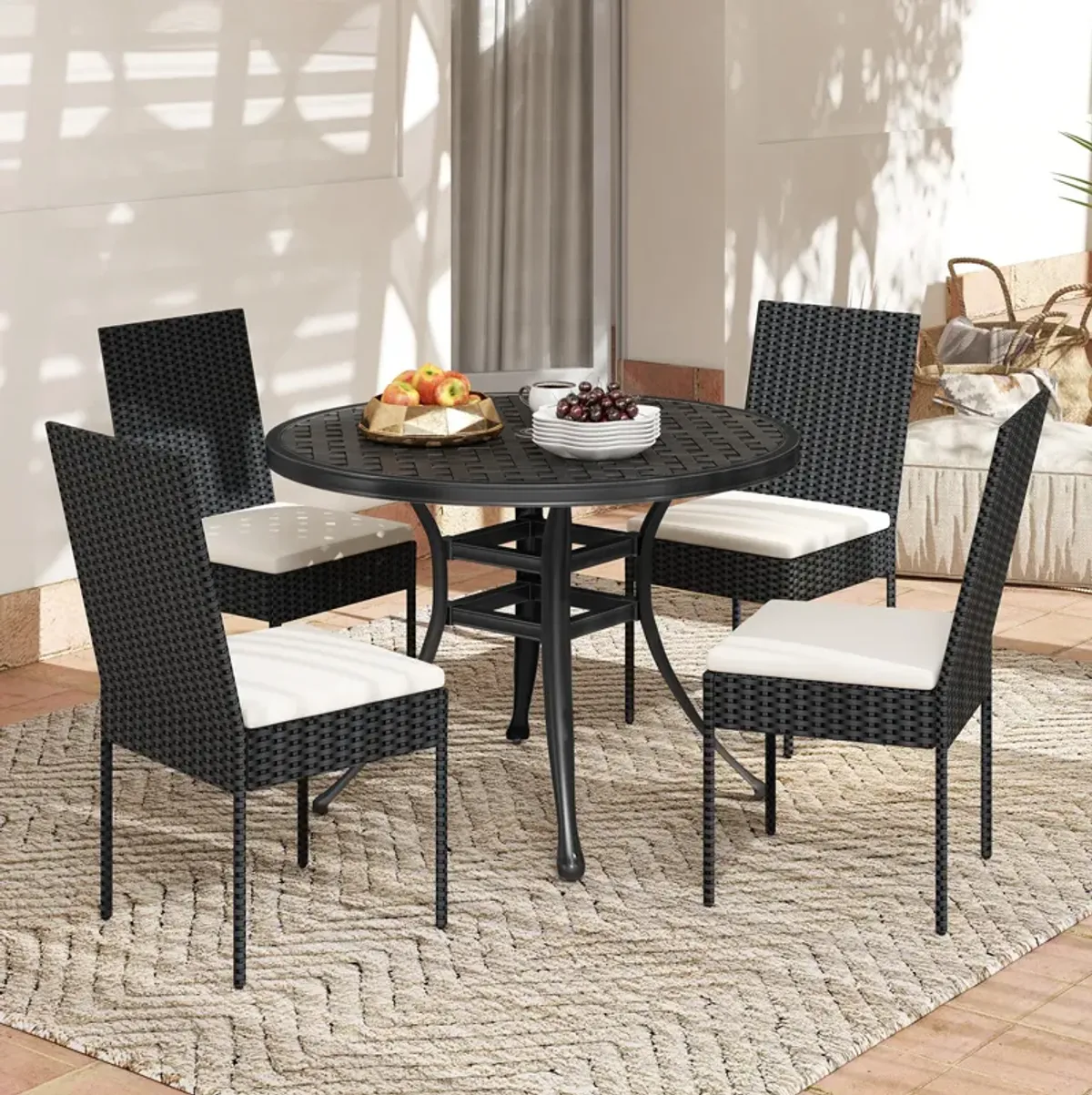 PE Wicker Patio Chairs Set of 4 with Cushions for Porch Deck Garden and Backyard-4 Pieces