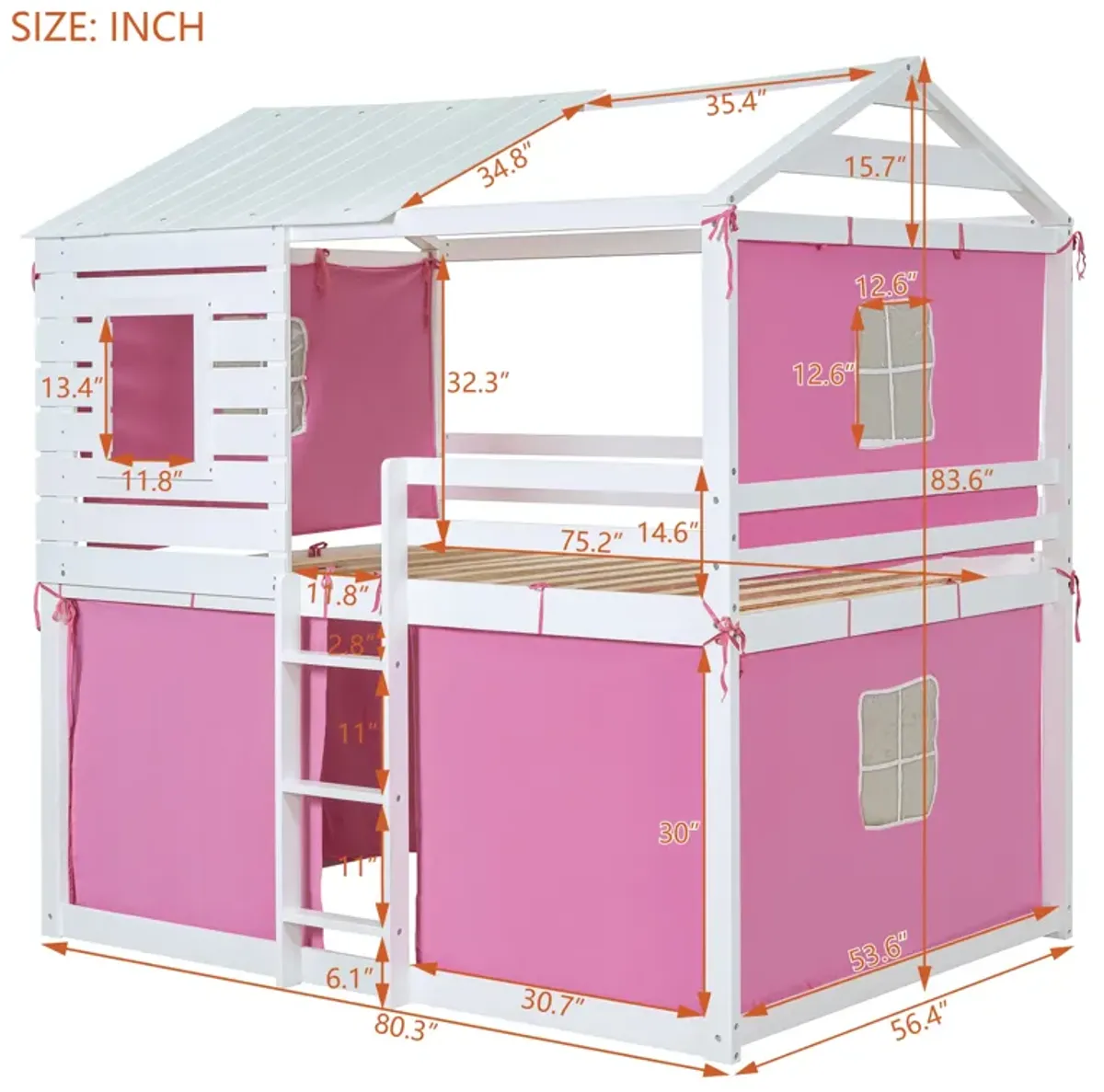 Merax Wood House Bunk Bed with Tent