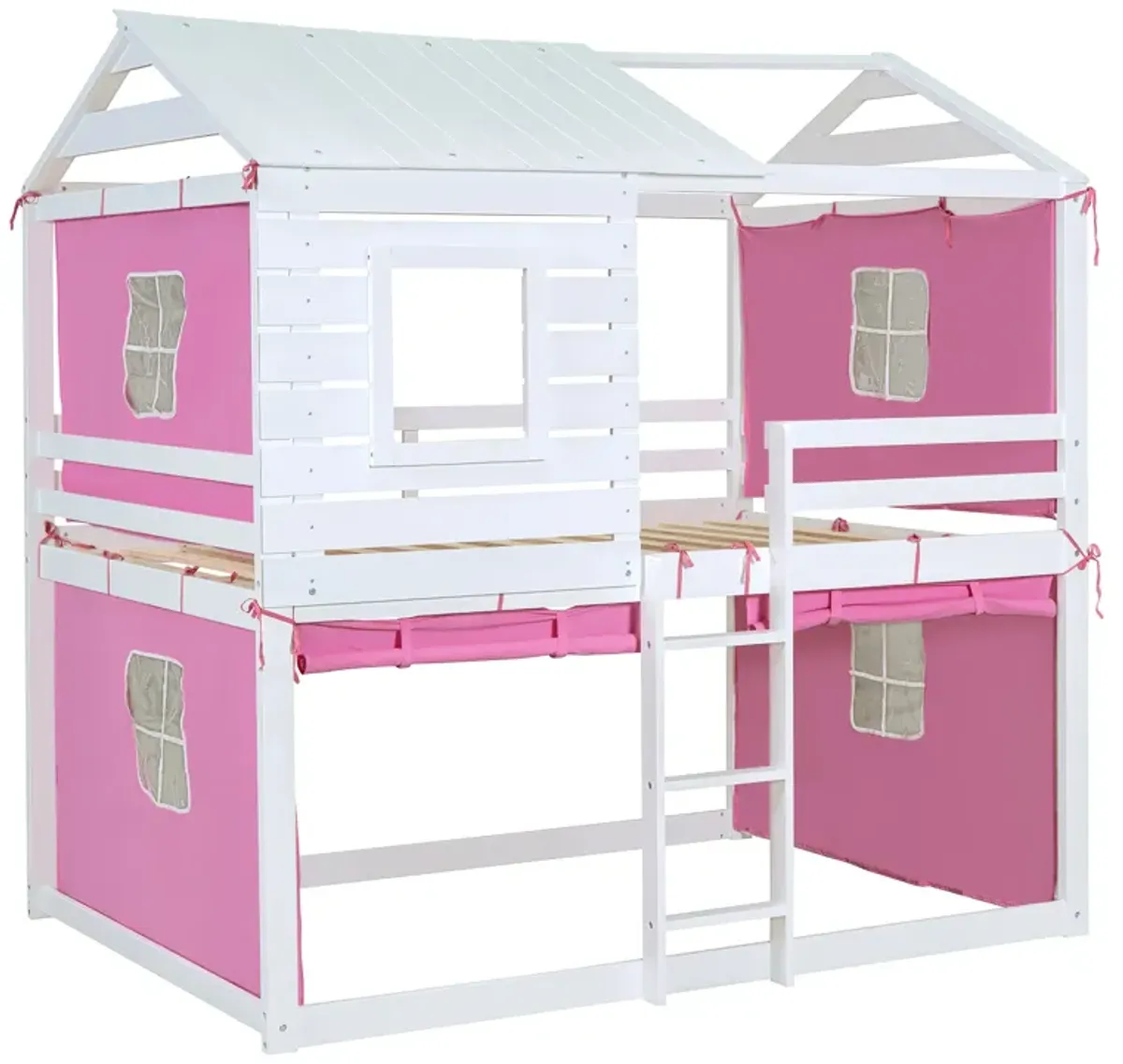 Merax Wood House Bunk Bed with Tent