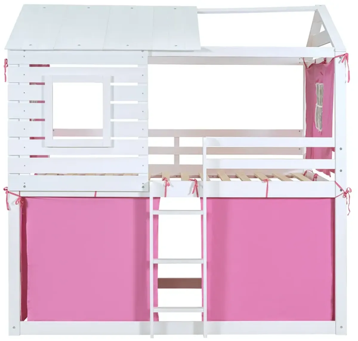 Merax Wood House Bunk Bed with Tent