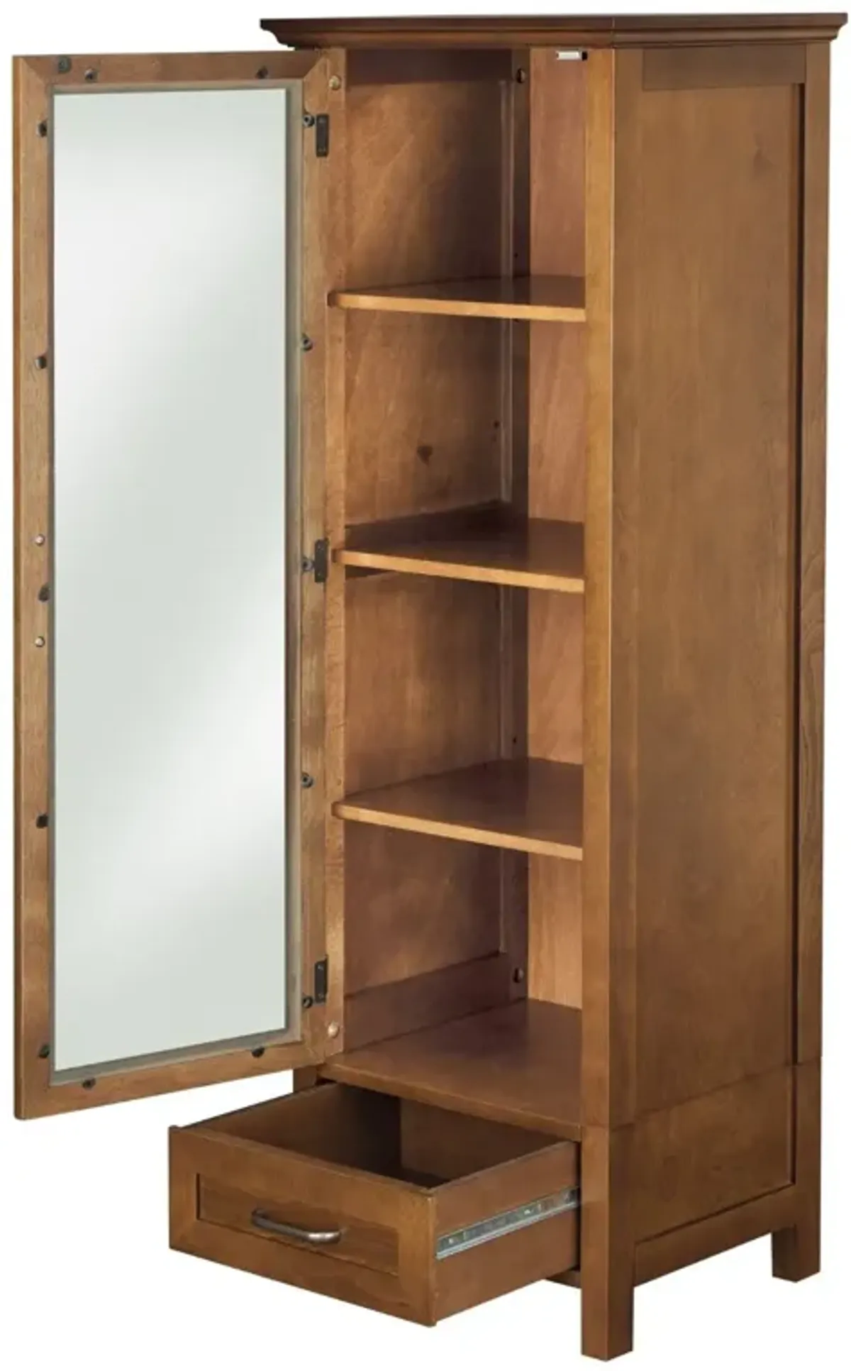 Hivvago Oak Finish Linen Tower Glass Door Bathroom Storage Cabinet w/ Drawer