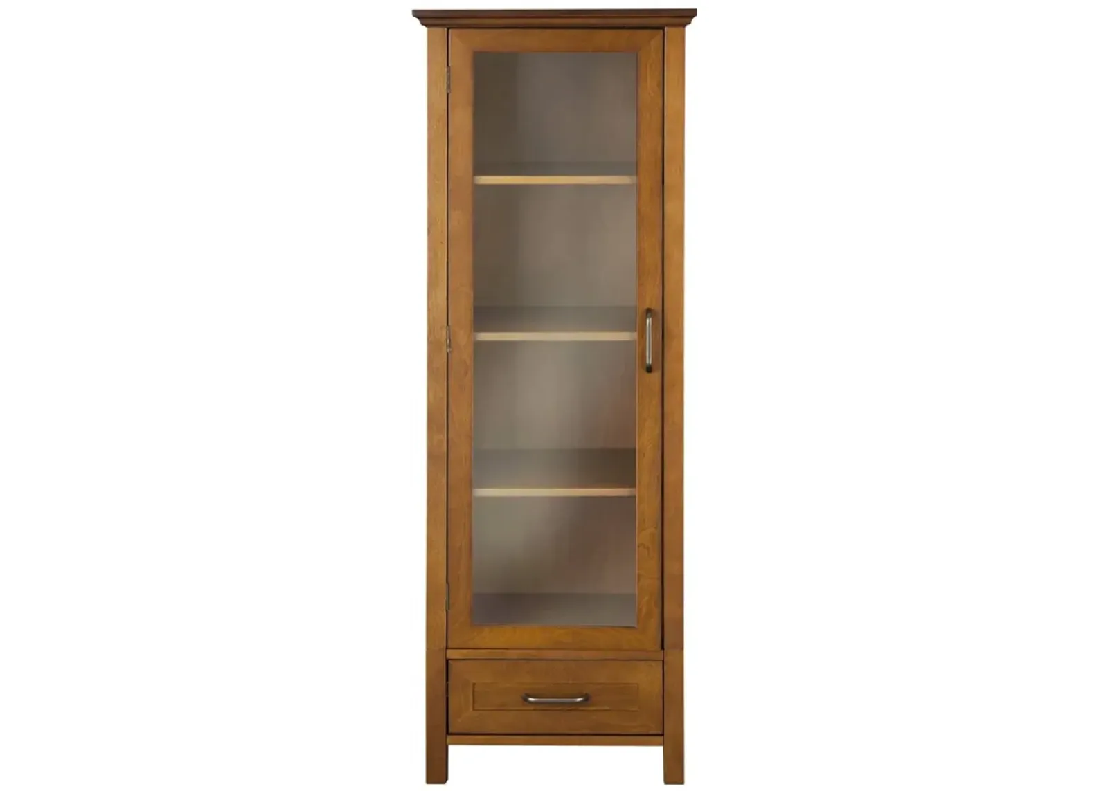 Hivvago Oak Finish Linen Tower Glass Door Bathroom Storage Cabinet w/ Drawer