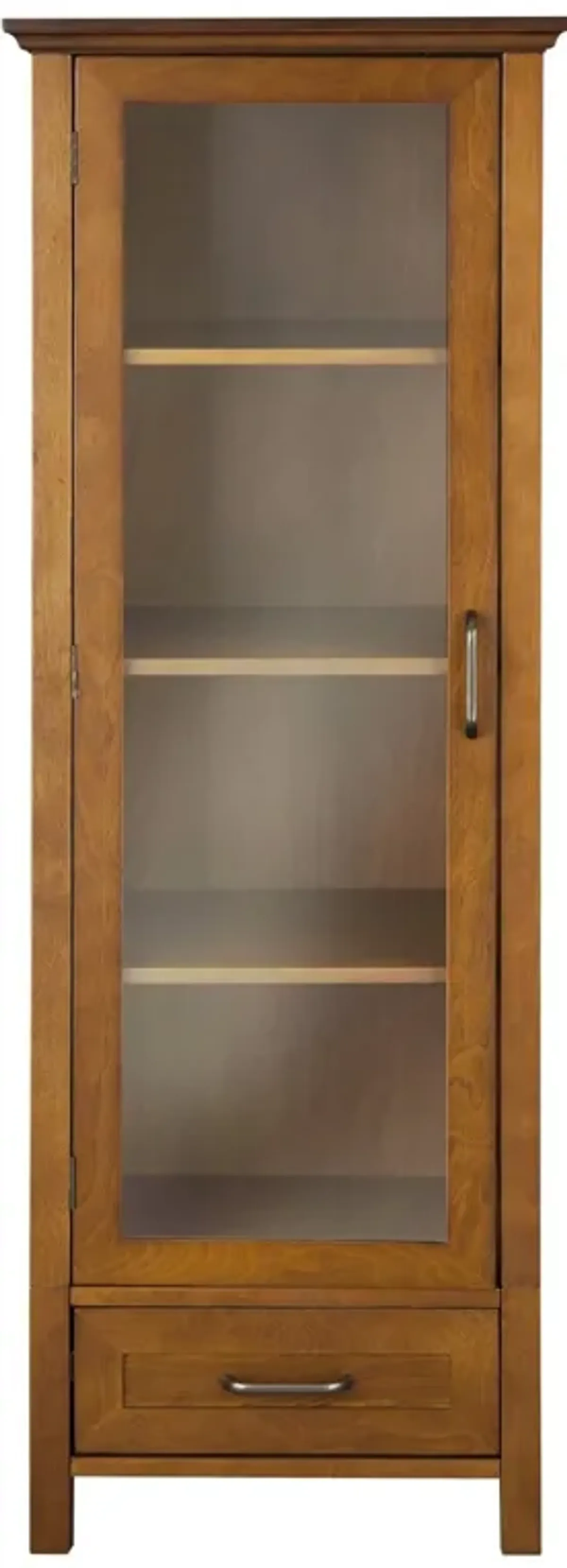 Hivvago Oak Finish Linen Tower Glass Door Bathroom Storage Cabinet w/ Drawer