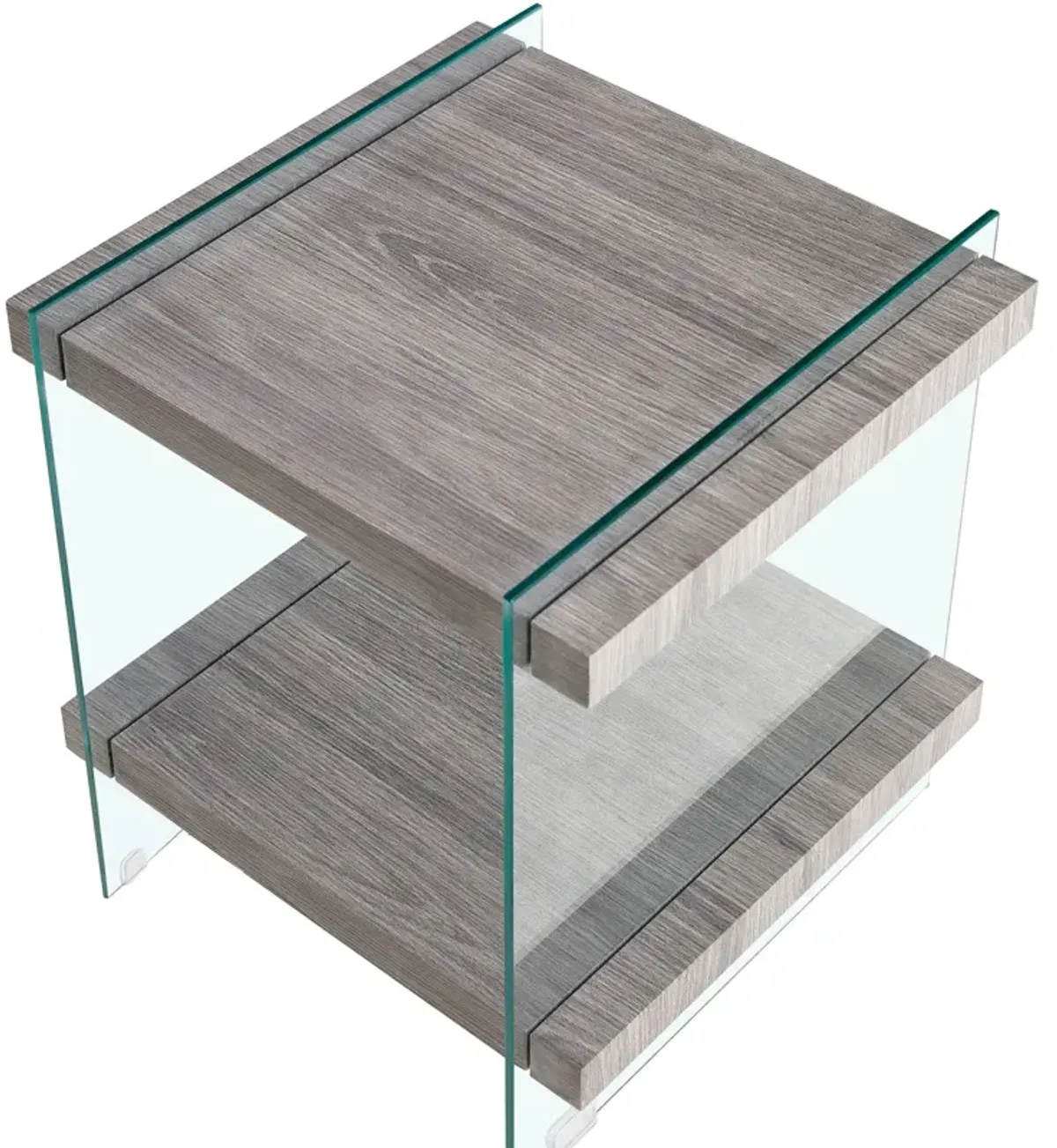 17.72 Sleek And Sturdy Tempered Glass Leg Side Table With Dual MDF Shelves, Modern Nightstand