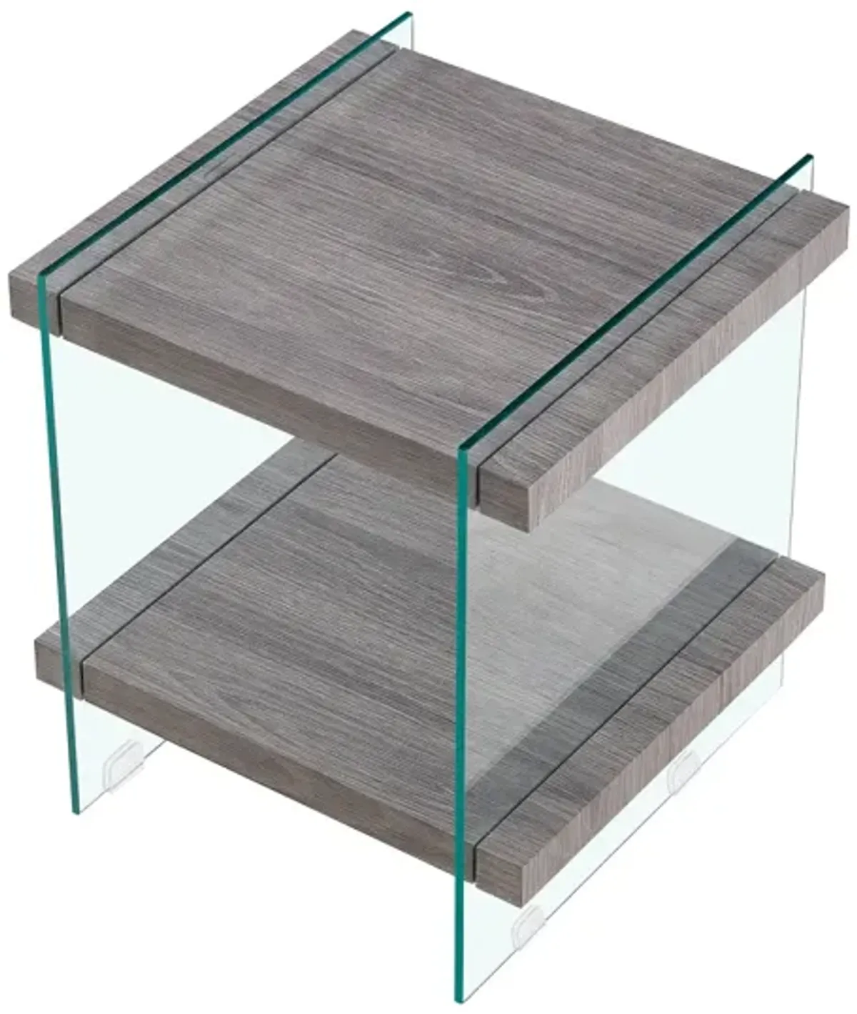 17.72 Sleek And Sturdy Tempered Glass Leg Side Table With Dual MDF Shelves, Modern Nightstand