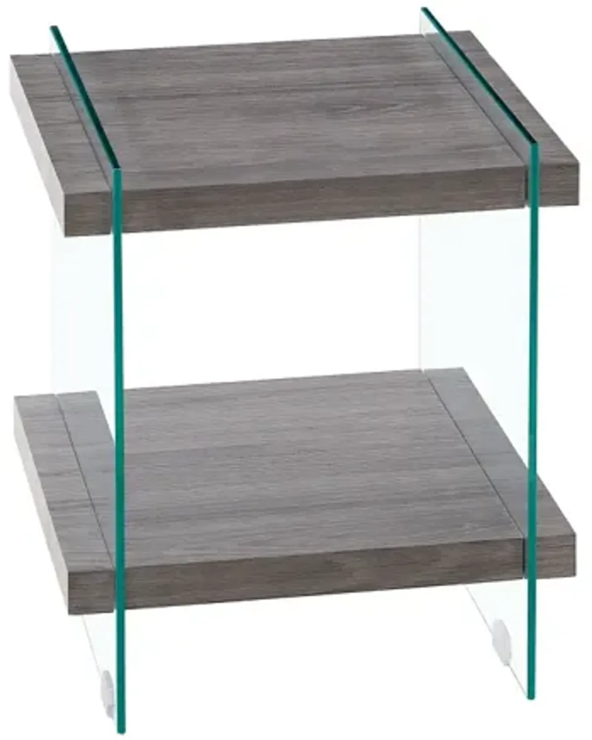 17.72 Sleek And Sturdy Tempered Glass Leg Side Table With Dual MDF Shelves, Modern Nightstand