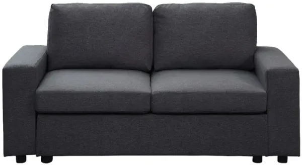 Abe 68 Inch Modern 2 Seater Loveseat, Dark Gray Linen, Black Wood Legs-Benzara
