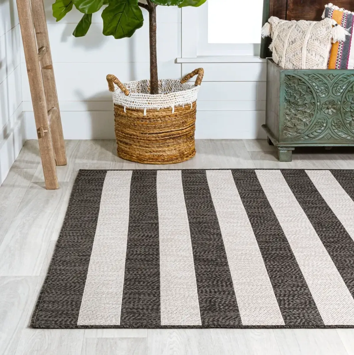 Negril Two Tone Wide Stripe Indoor/Outdoor Area Rug