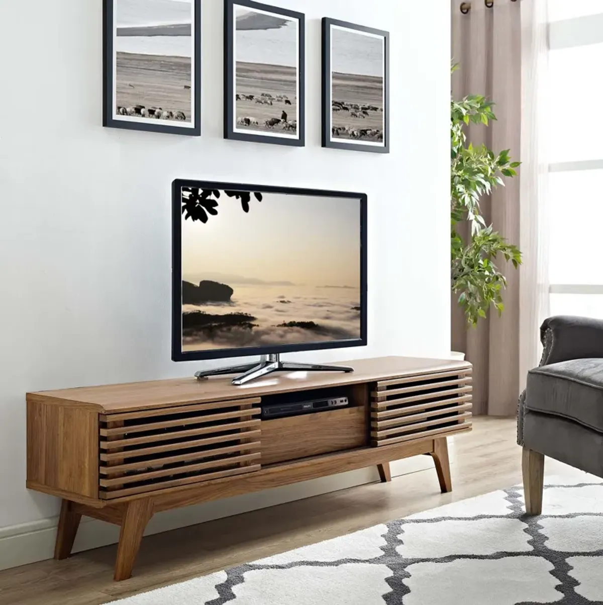 Render 59? TV Stand, Walnut-Benzara