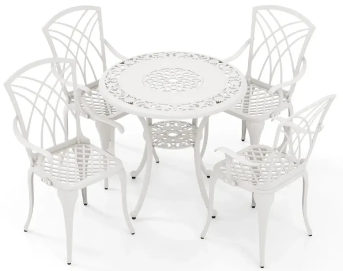 Hivvago 5 Piece Patio Bistro Table Chair Set with Umbrella Hole and Aluminum Frame-White