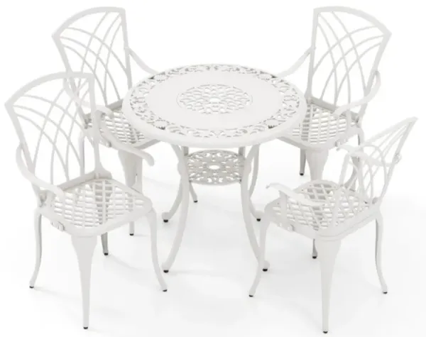 Hivvago 5 Piece Patio Cast Aluminum Dining Table Chair Set Bistro Set with Umbrella Hole