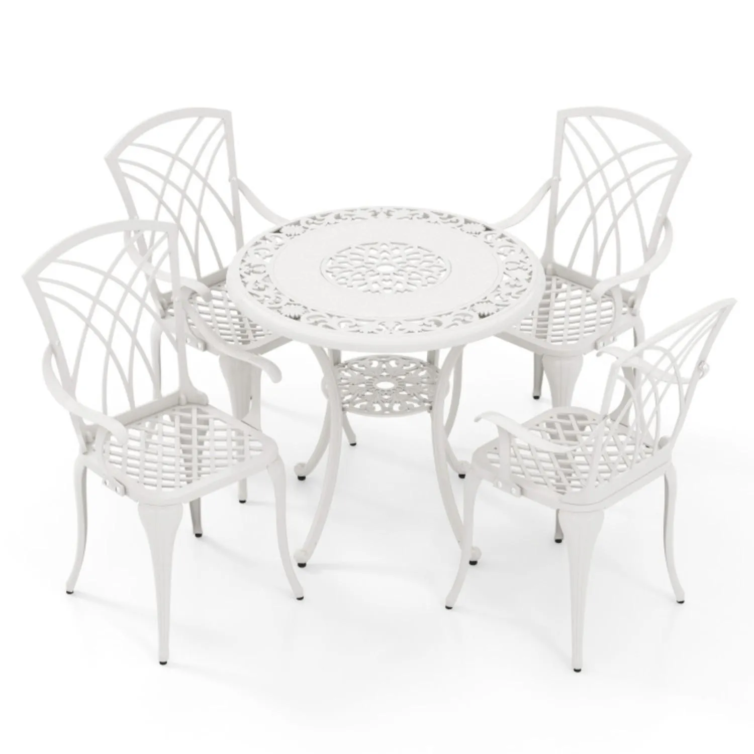 Hivvago 5 Piece Patio Bistro Table Chair Set with Umbrella Hole and Aluminum Frame-White