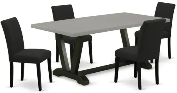 East West Furniture 5-Pc wooden dining table set Includes 4 Dining Chairs with Upholstered Seat and High Back and a Rectangular Dining Room Table - Black Finish