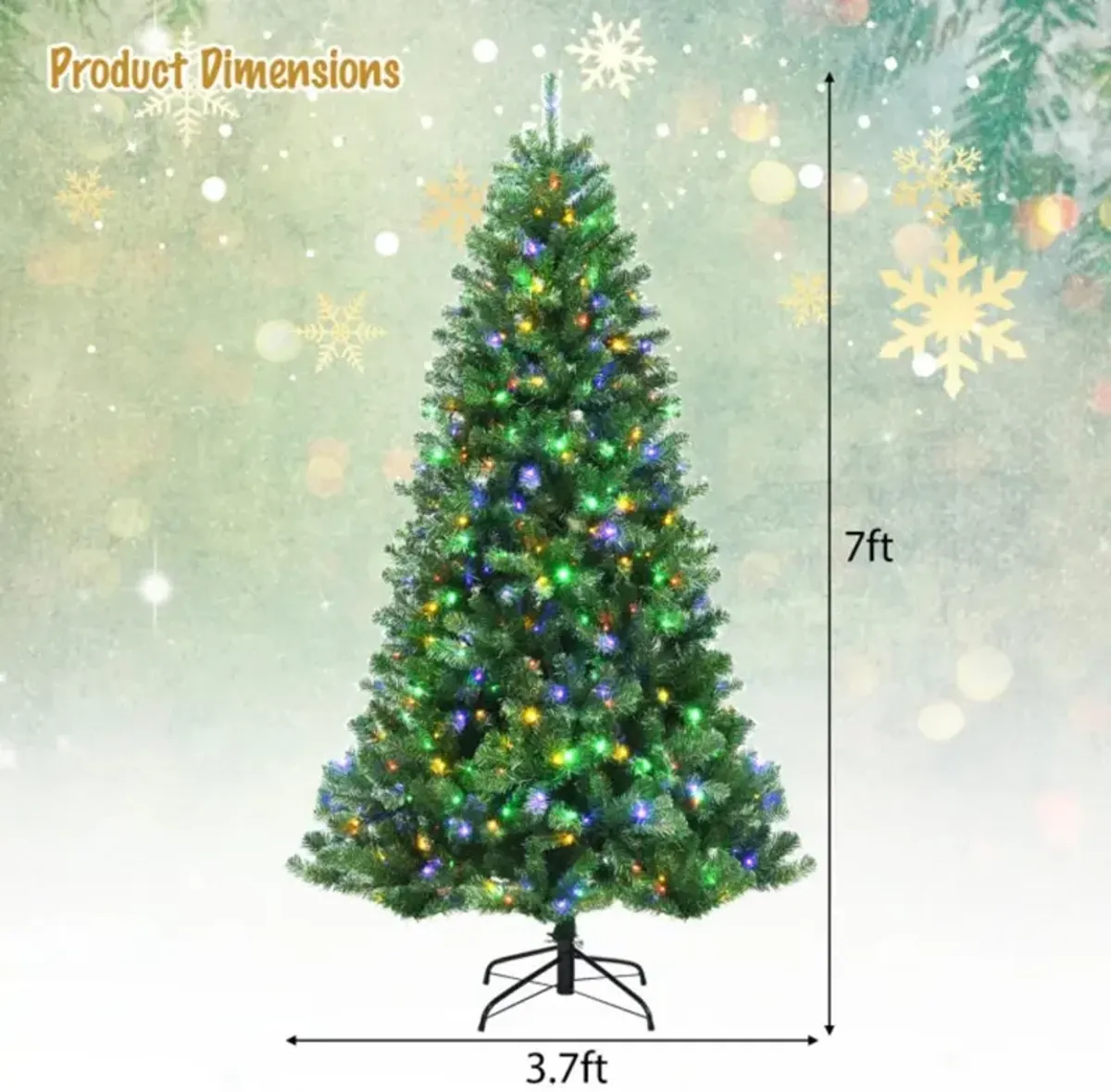 Hivvago 6/7/8 Feet Artificial Christmas Tree with Remote-controlled Color-changing LED Lights