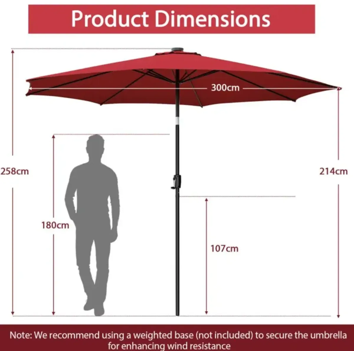 Hivvago 10 Feet Patio Umbrella with 112 Solar Lights and Crank Handle