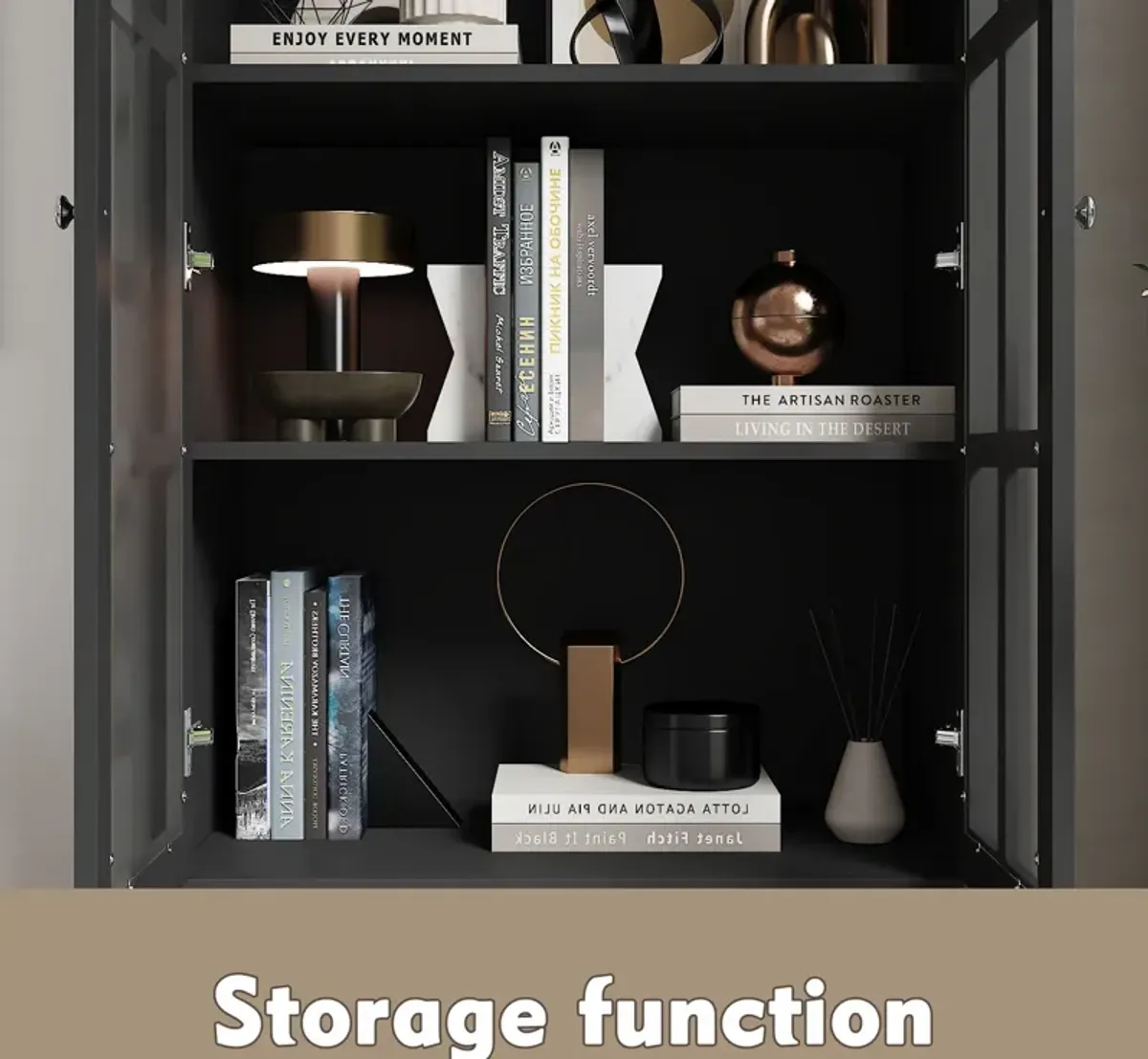 FUFU&GAGA Modern MDF Bookcase with 3 Shelves and Doors (31.5" W x 15.7" D x 55.1" H),Black