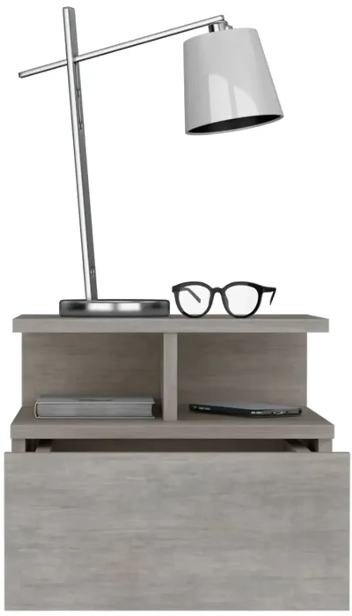 Adele Floating Nightstand with Drawer and Open Storage Shelves- Concrete Gray