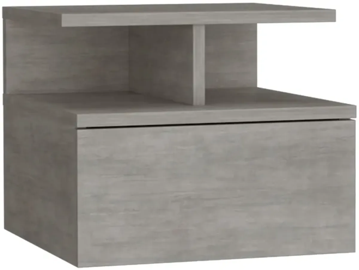 Adele Floating Nightstand with Drawer and Open Storage Shelves- Concrete Gray