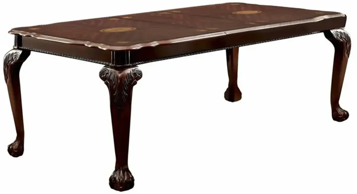 Rectangular Wooden Dining Table with Textured Top and Extendable Leaf, Cherry Brown - Benzara
