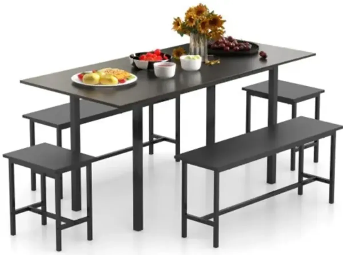 5 Piece Dining Table Set for 4-6 with 2 Benches & 2 Stools for Kitchen Dining Room