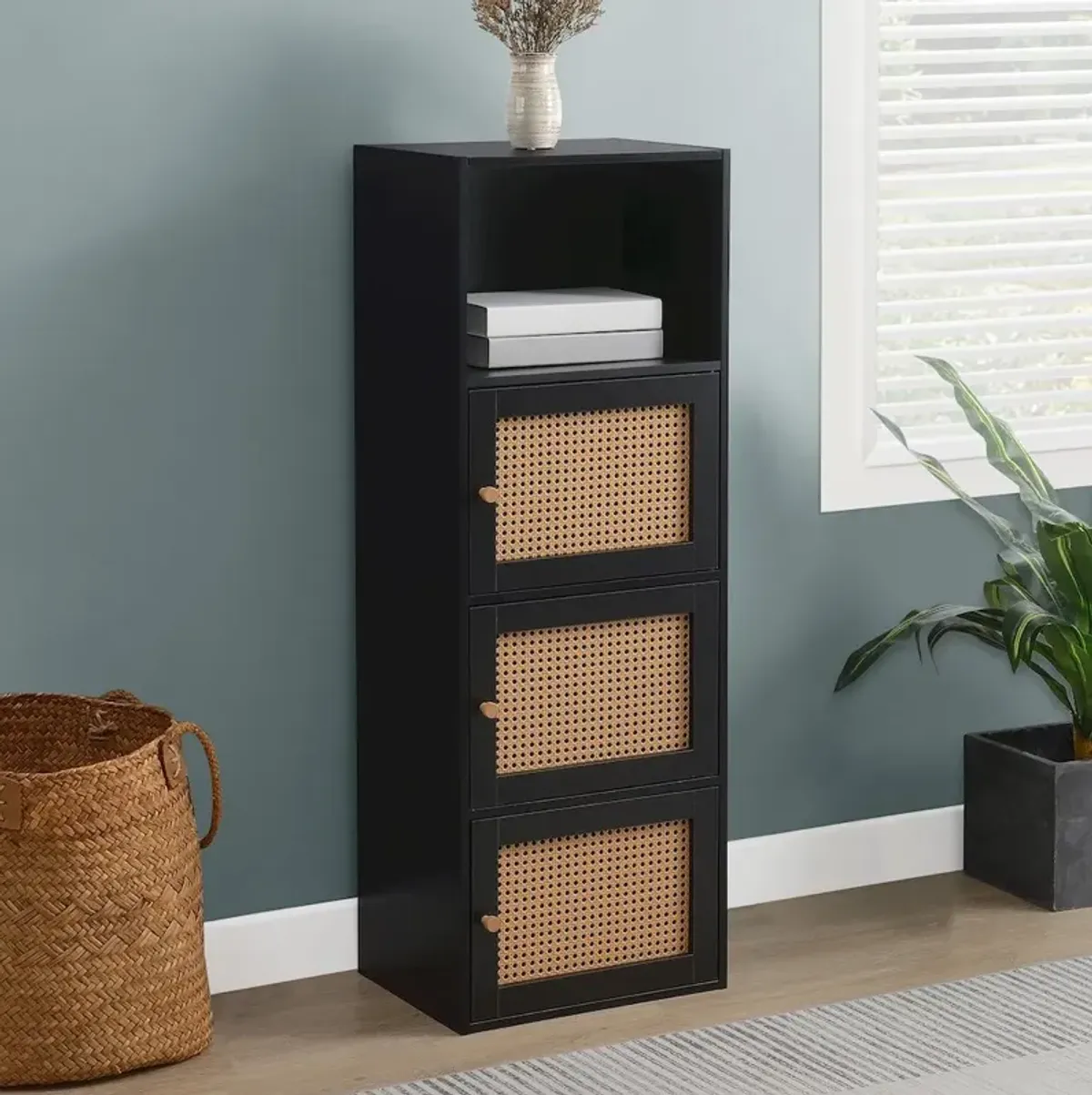 Convenience Concepts Xtra Storage Boho Weave 3 Door Cabinet with Shelf