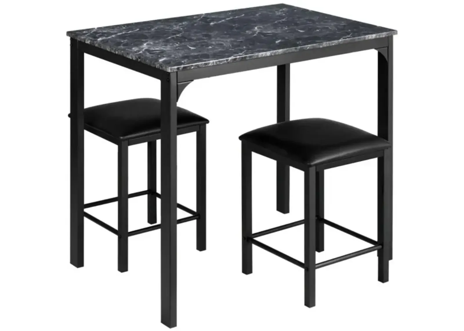 Hivvago 3 Pieces Dining Table Set with Faux Marble Tabletop and 2 Chairs Ideal for Small Space