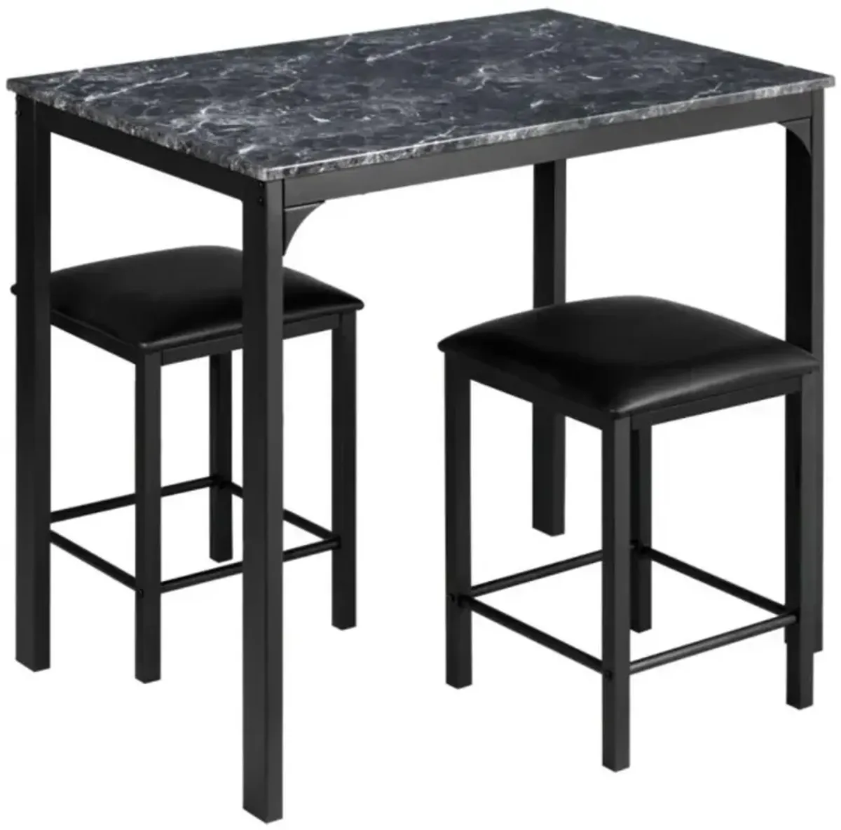 Hivvago 3 Pieces Dining Table Set with Faux Marble Tabletop and 2 Chairs Ideal for Small Space