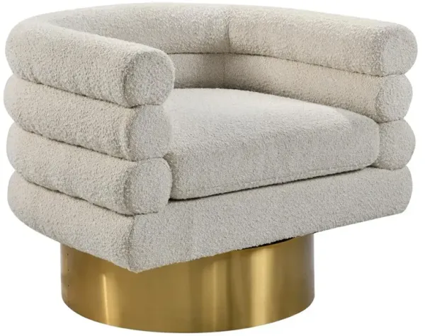 Sophos Cream Boucle Fabric with Gold Base Swivel Accent Chair