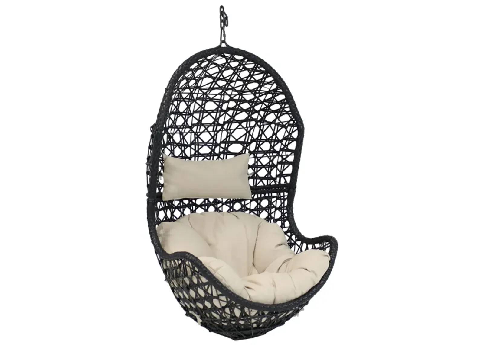 Sunnydaze Black Resin Wicker Basket Hanging Egg Chair with Cushions