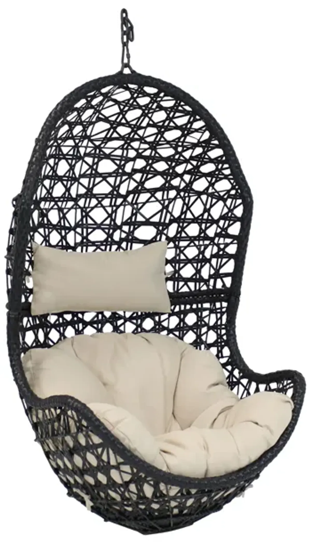 Sunnydaze Black Resin Wicker Basket Hanging Egg Chair with Cushions