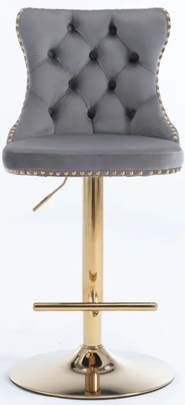 Streamdale Set of 2 Gray Velvet Bar Stools, Adjustable Height