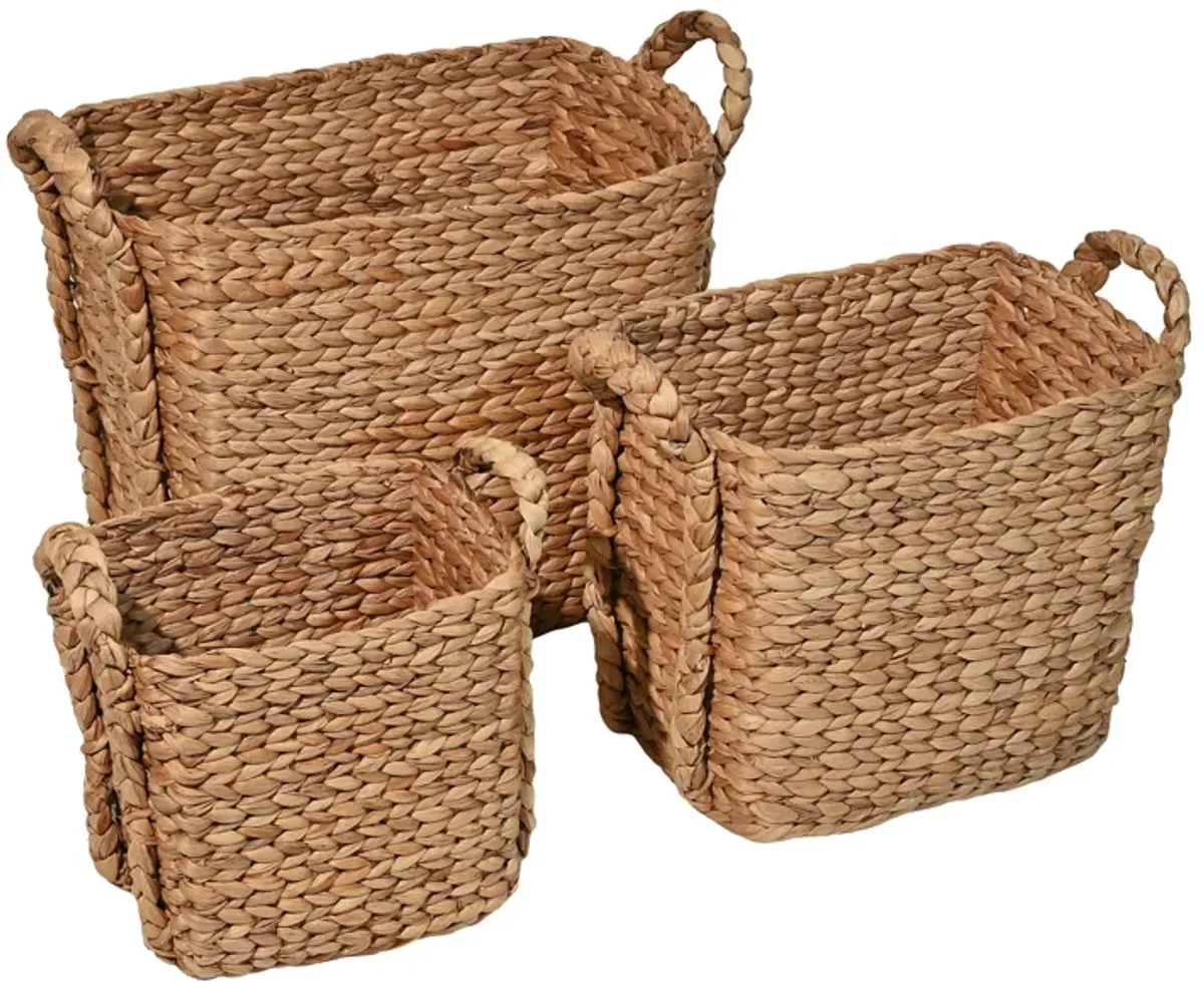 Clara Farmhouse Classic Handwoven Hyacinth Rectangle Storage Floor Baskets with Handles