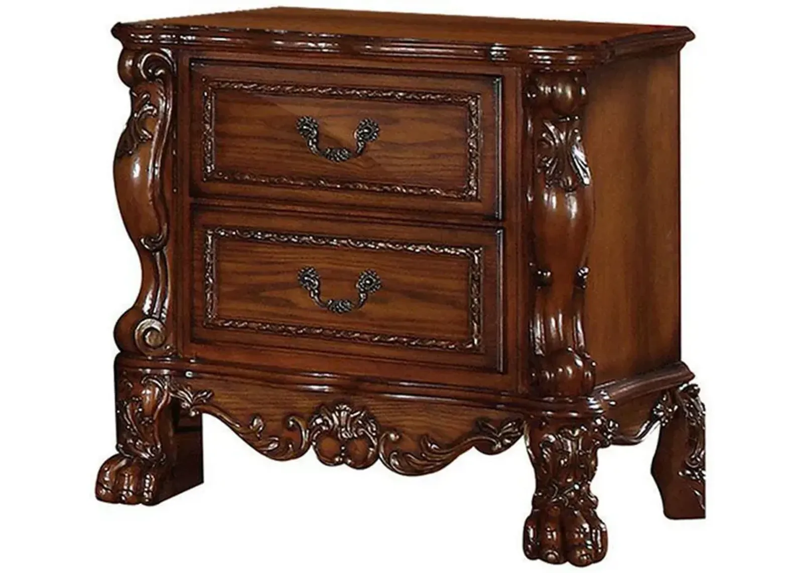 Wooden Night Stand with Two Drawer In Traditional Style, Brown - Benzara