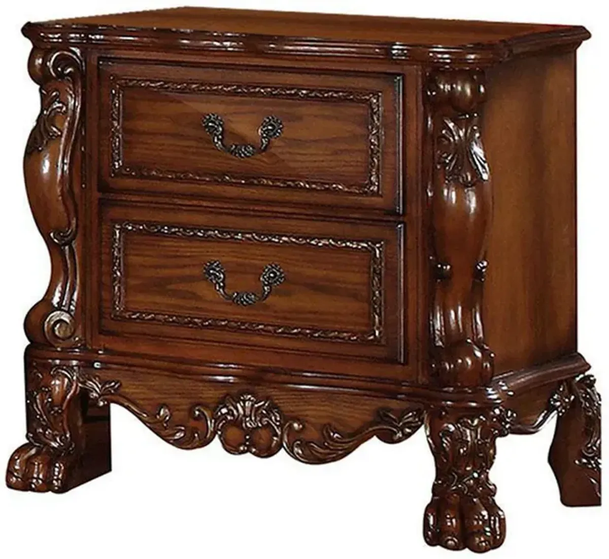 Wooden Night Stand with Two Drawer In Traditional Style, Brown - Benzara