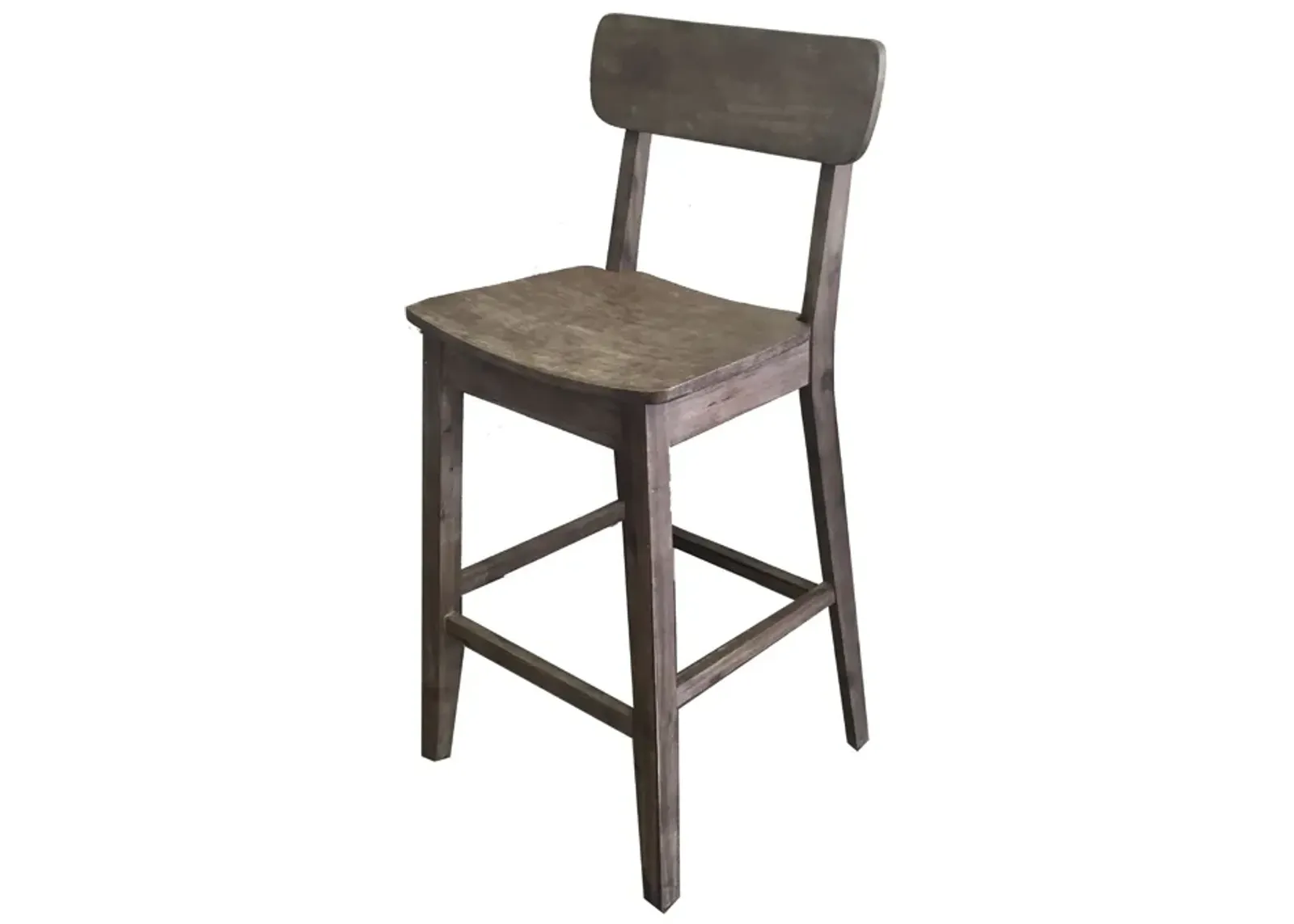 29 Inch Rubberwood Barstool with Wood Grain Details, Panel Back, Brown-Benzara