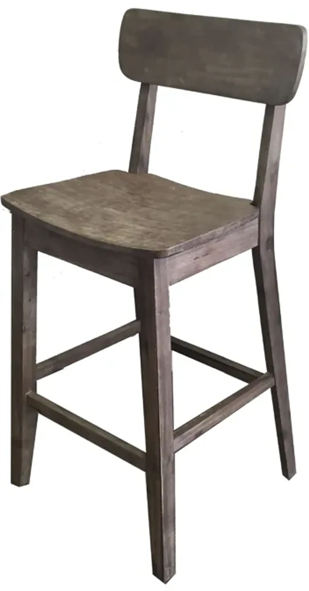 29 Inch Rubberwood Barstool with Wood Grain Details, Panel Back, Brown-Benzara