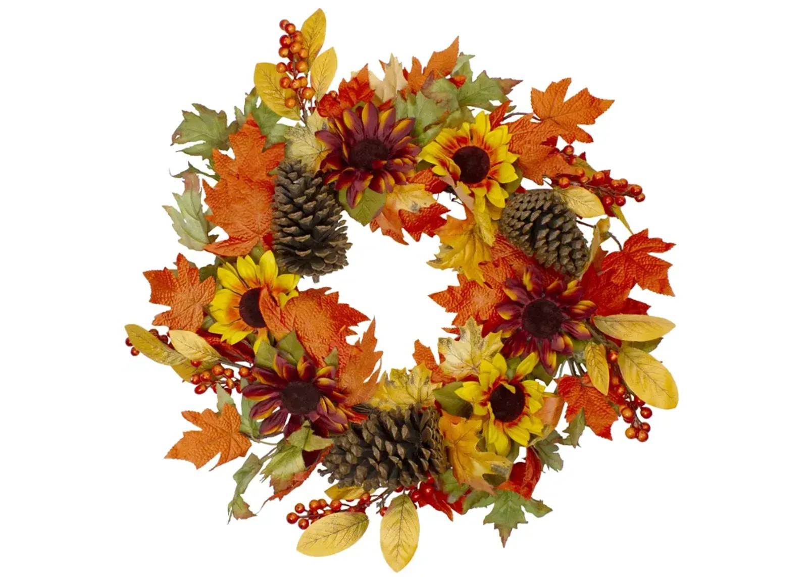 Sunflower and Pine Cone Artificial Thanksgiving Wreath - 24-Inch  Unlit