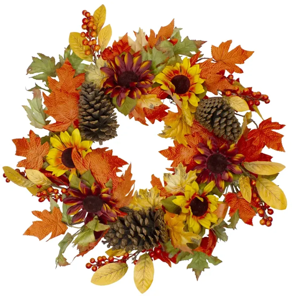 Sunflower and Pine Cone Artificial Thanksgiving Wreath - 24-Inch  Unlit