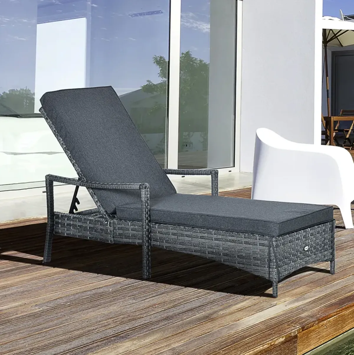 Dark Gray Patio Lounger: Wicker Chair with Adjustable Backrest