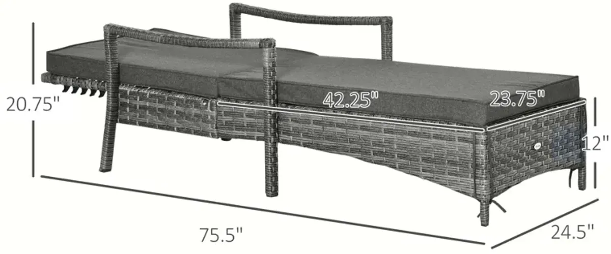 Dark Gray Patio Lounger: Wicker Chair with Adjustable Backrest