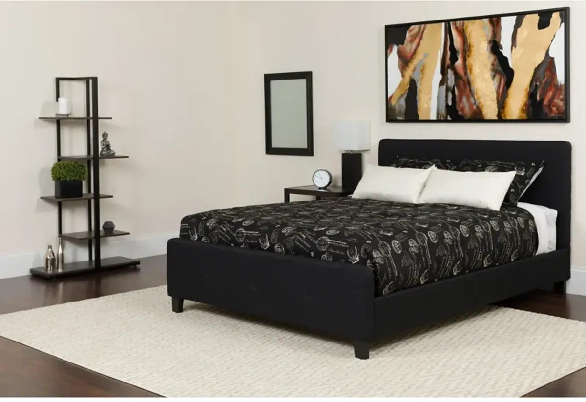 Tribeca King Size Tufted Upholstered Platform Bed in Black Fabric with Memory Foam Mattress