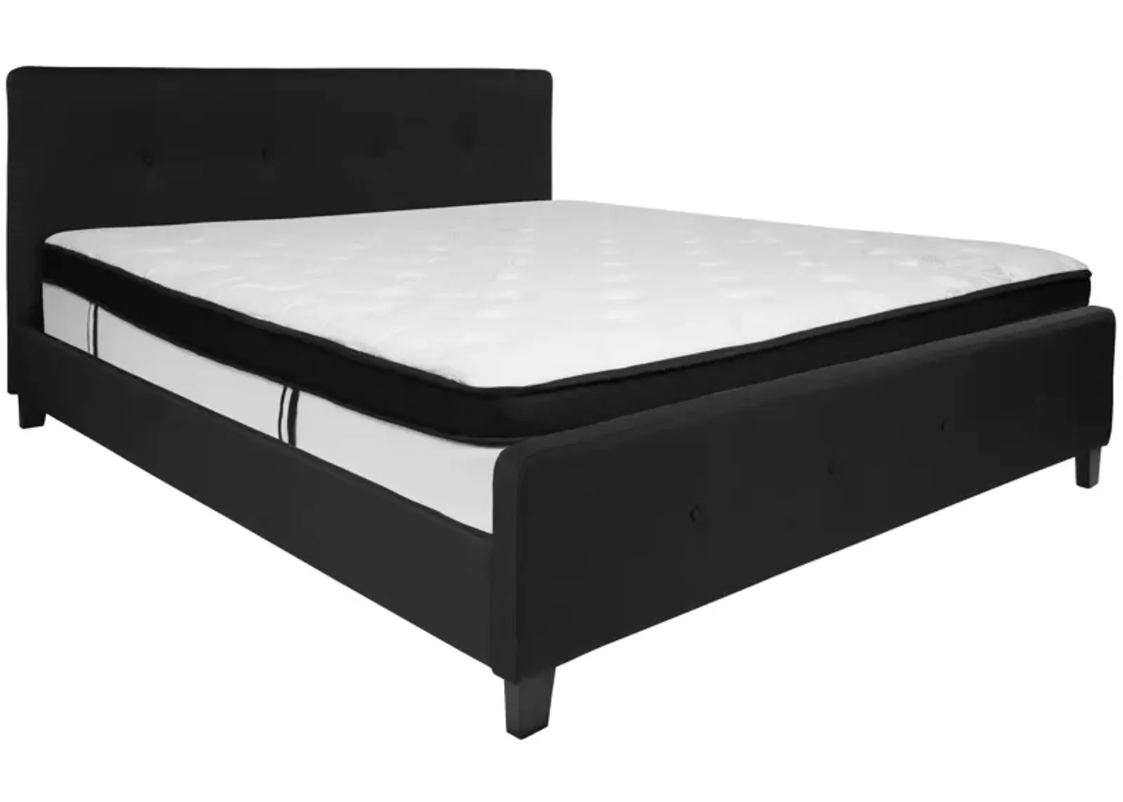 Tribeca King Size Tufted Upholstered Platform Bed in Black Fabric with Memory Foam Mattress