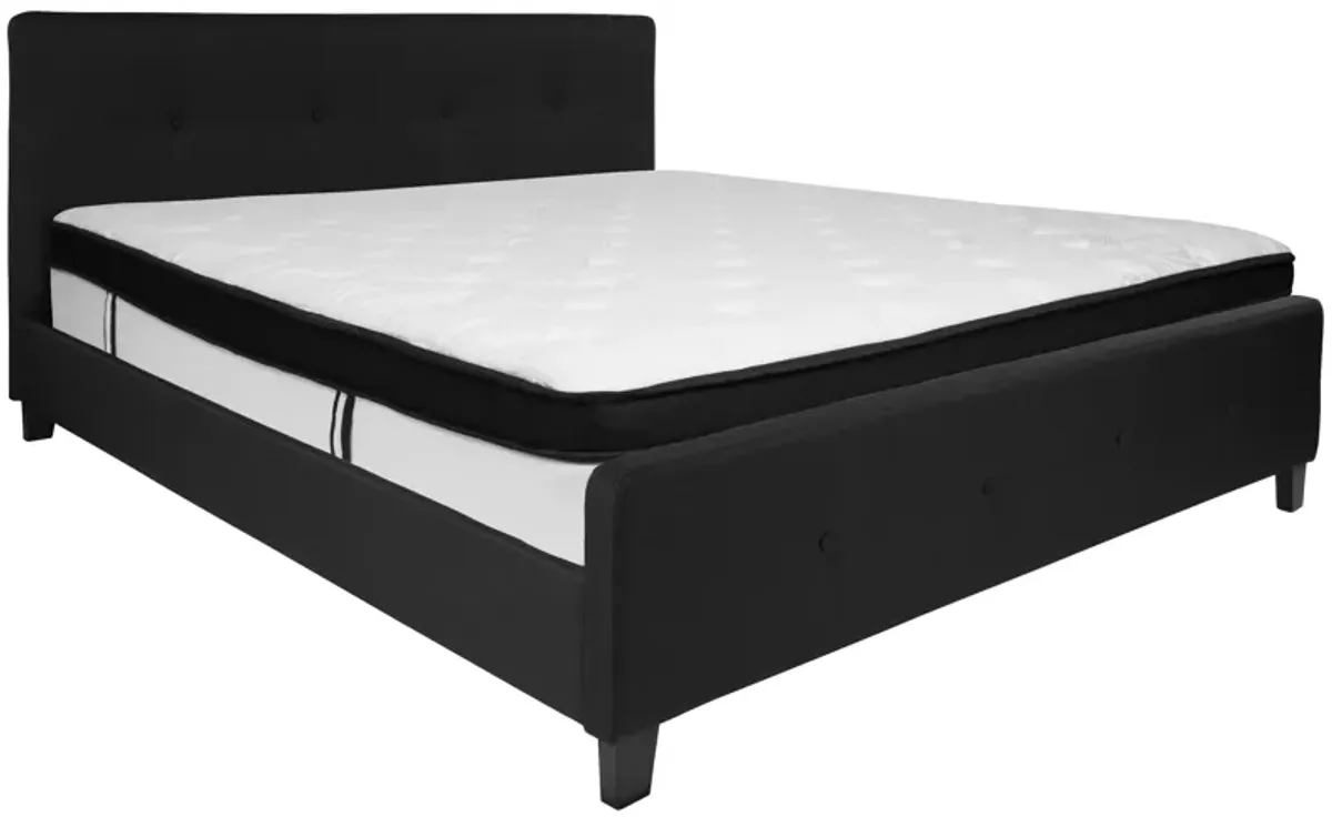 Tribeca King Size Tufted Upholstered Platform Bed in Black Fabric with Memory Foam Mattress