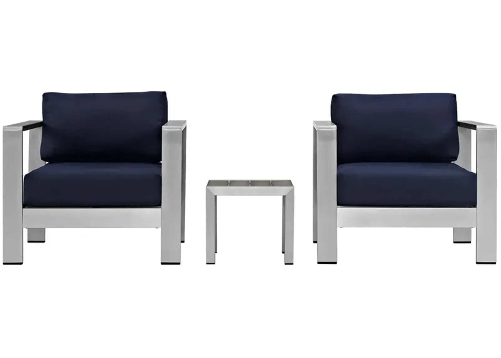 Shore 3 Piece Outdoor Patio Aluminum Set - Silver Navy