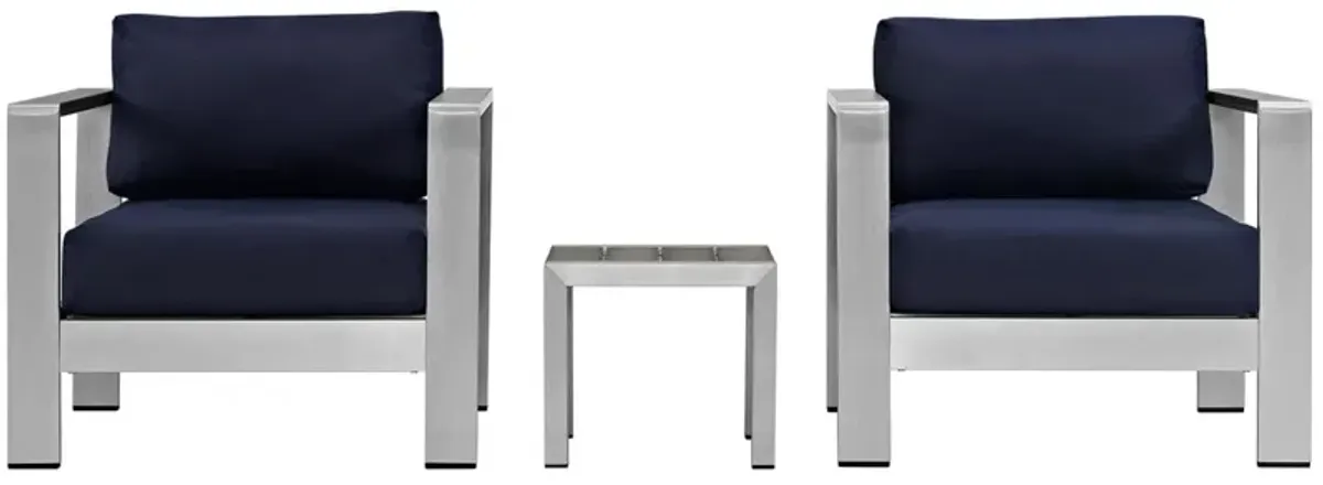 Shore 3 Piece Outdoor Patio Aluminum Set - Silver Navy